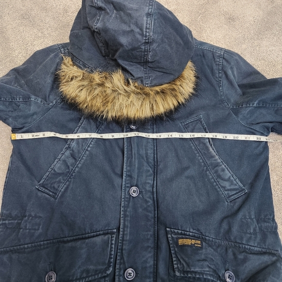Abercrombie & Fitch VTG Y2K 2000s Men's Blue Parka Jacket Faux Fur Hood Size M - Picture 8 of 16